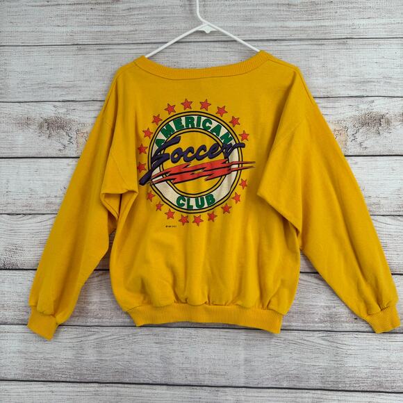 Vintage 80's Tropix Zone American Soccer Henley Sweatshirt Adult Large Yellow - Picture 1 of 11